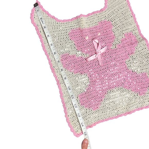 Handmade Crochet Pink Ribbon Awareness Baby Bib Hope Breast Cancer - Picture 4 of 5